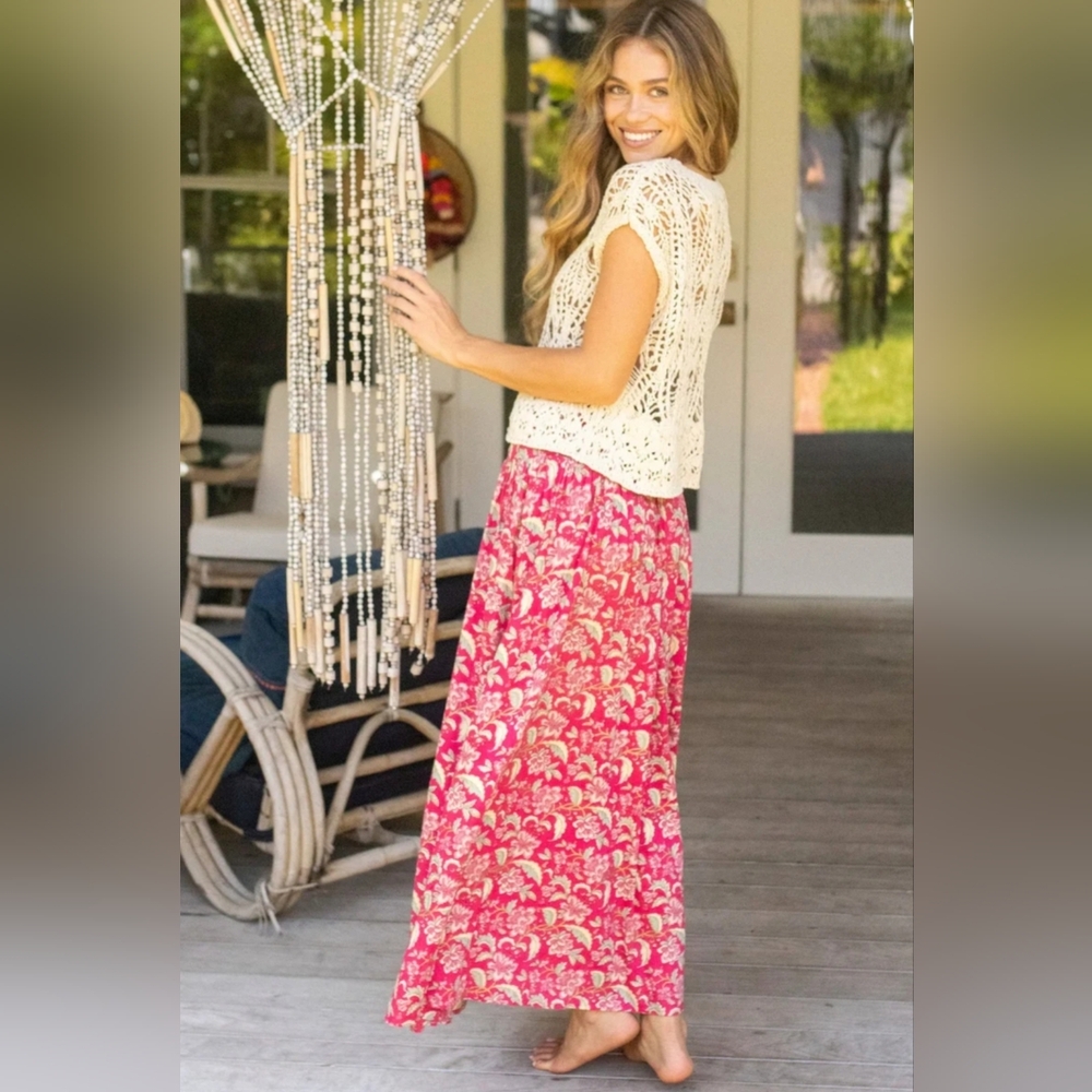 NATURAL LIFE Pink and Cream A-Line Skirt Women Medium